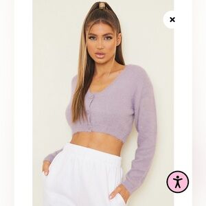 Pretty Little Think Lilac eyelash knit cropped cardigan and crop top set small ✨